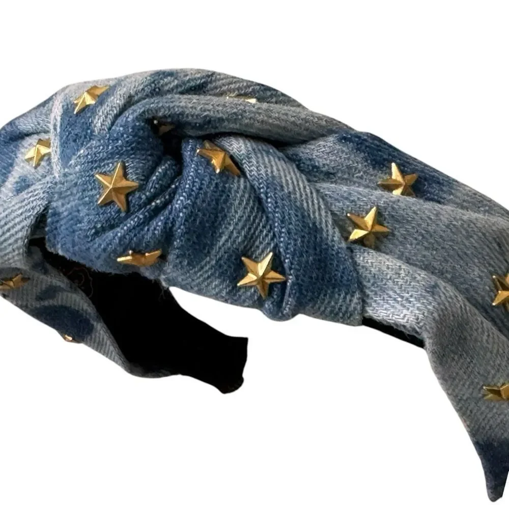 Chambray Blue Gold Star Studded Topknot Headband. Accessories. One Size. NWOT.